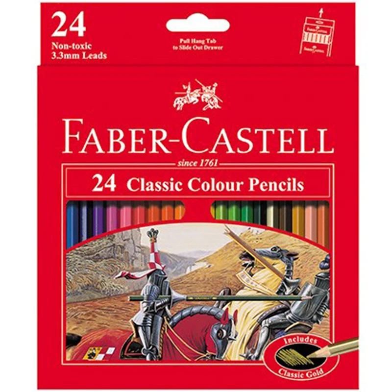 مداد رنگی 24 رنگ فابر کاستل مدل Classic با بدنه شش‌ضلعی و جعبه مقوایی